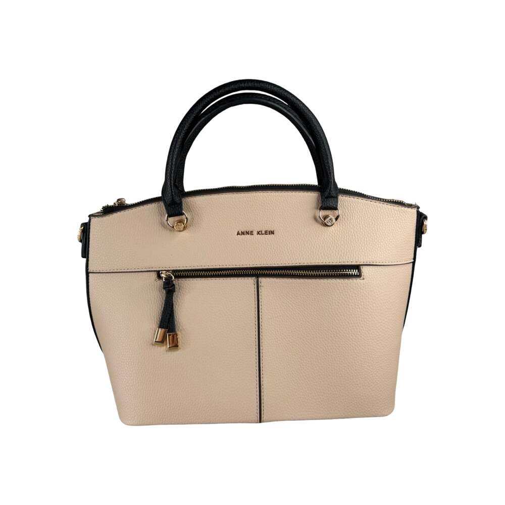 Anne Klein Beige and Black Faux Pebble Leather Satchel Handbag NWOT